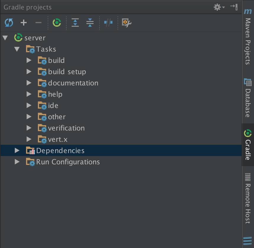 Gradle panel with all setting